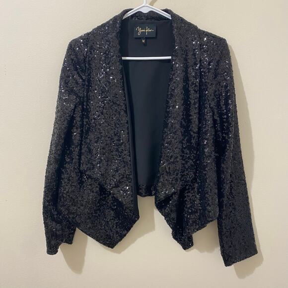 Yumi Kim Black Sequined Blazer Size Medium Party Sparkly - Picture 1 of 8